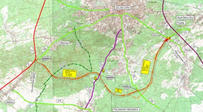 Południowa obwodnica Zielonej Góry. Jest specustawa drogowa ze zgodą na realizację Południowa obwodnica Zielonej Góry - przebieg