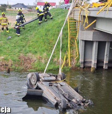 Samochód spadł z mostu. 21-latek przebił barierki i runął do rzeki, wcześniej pił alkohol Na drodze Kargowa-Dąbrówka 21-latek przebił barierki a jego samochód spadł z mostu