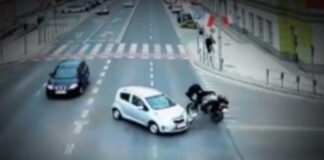 Wypadek motocykla w Zielonej Górze. Policja publikuje nagranie ku przestrodze