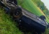 Wypadek w Nowym Miasteczku: Samochód wypadł z drogi i dachował, kierowca ukrył się przed policją w pokrzywach