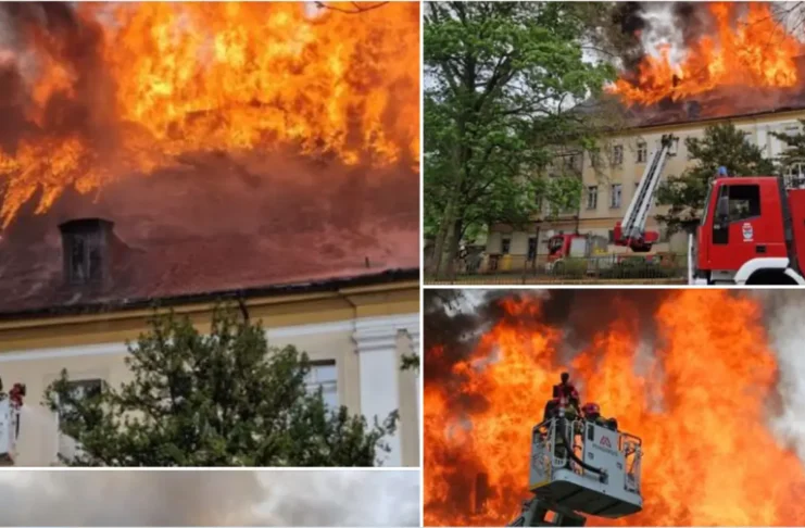 Pożar Akademii Jakuba z Paradyża w Gorzowie - ogień strawił dach i piętro budynku