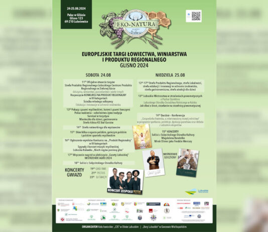 Europejskie Targi Łowiectwa, Winiarstwa i Produktu Regionalnego Glisno 2024. Co w programie? Targi Glisno 2024 - plakat