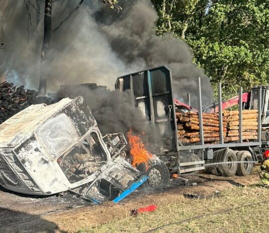 Pożar w Golinie: Spłonęła ciężarówka z drewnem Pożar w Golinie: Spłonęła ciężarówka z drewnem